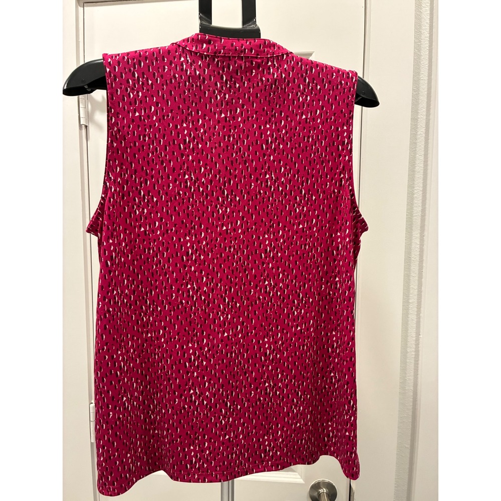 Banana Republic Magenta Pink Abstract Dot Tie Neck Sleeveless Blouse Large - Picture 2 of 7